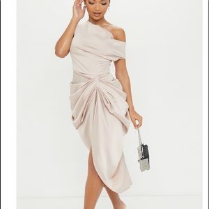 Satin slip dress - size US 10 - Off The Shoulder Draped Skirt Midi Dress